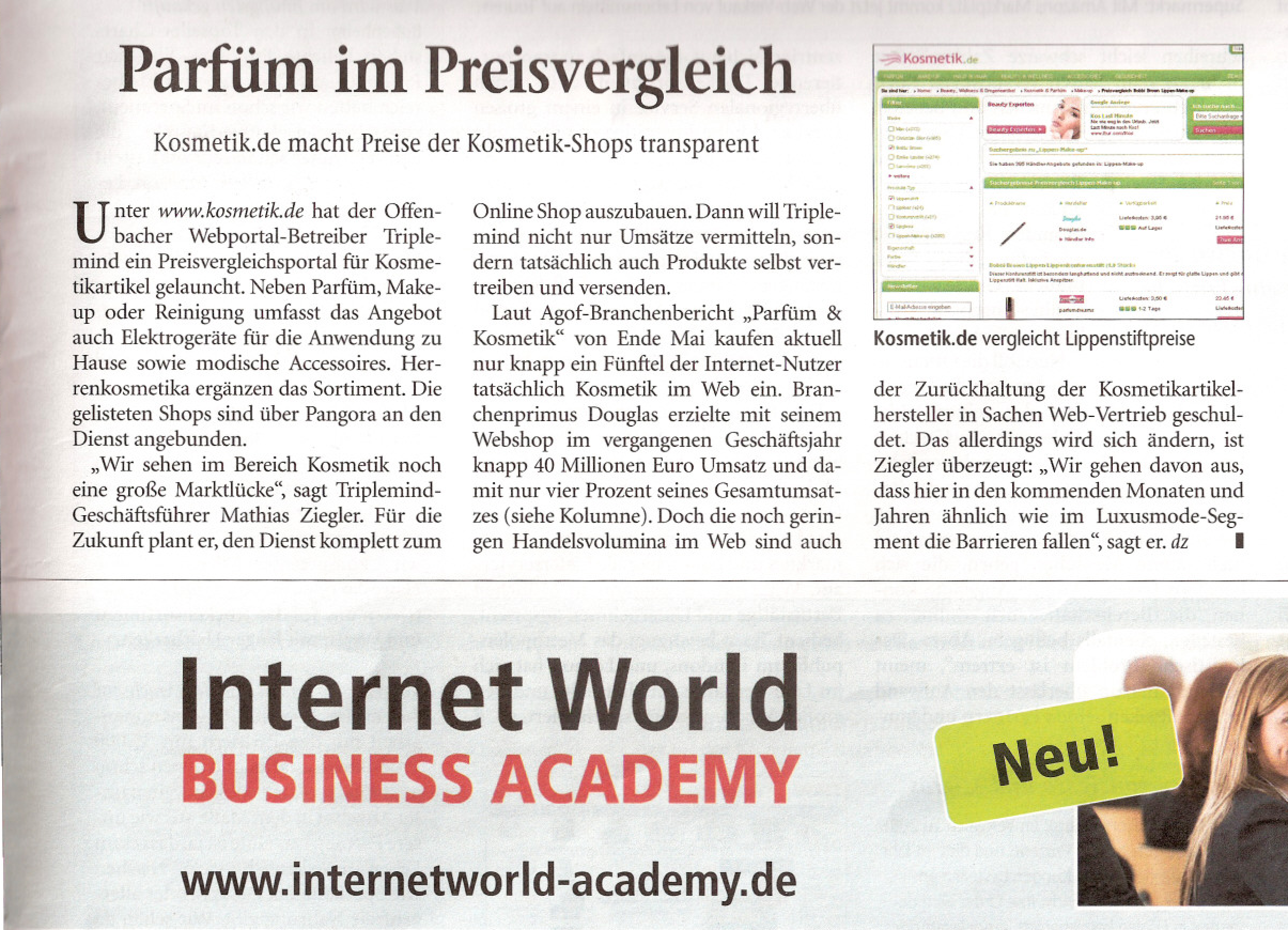 Kosmetik.de in der Internet World Business Internet World Business über Kosmetik.de