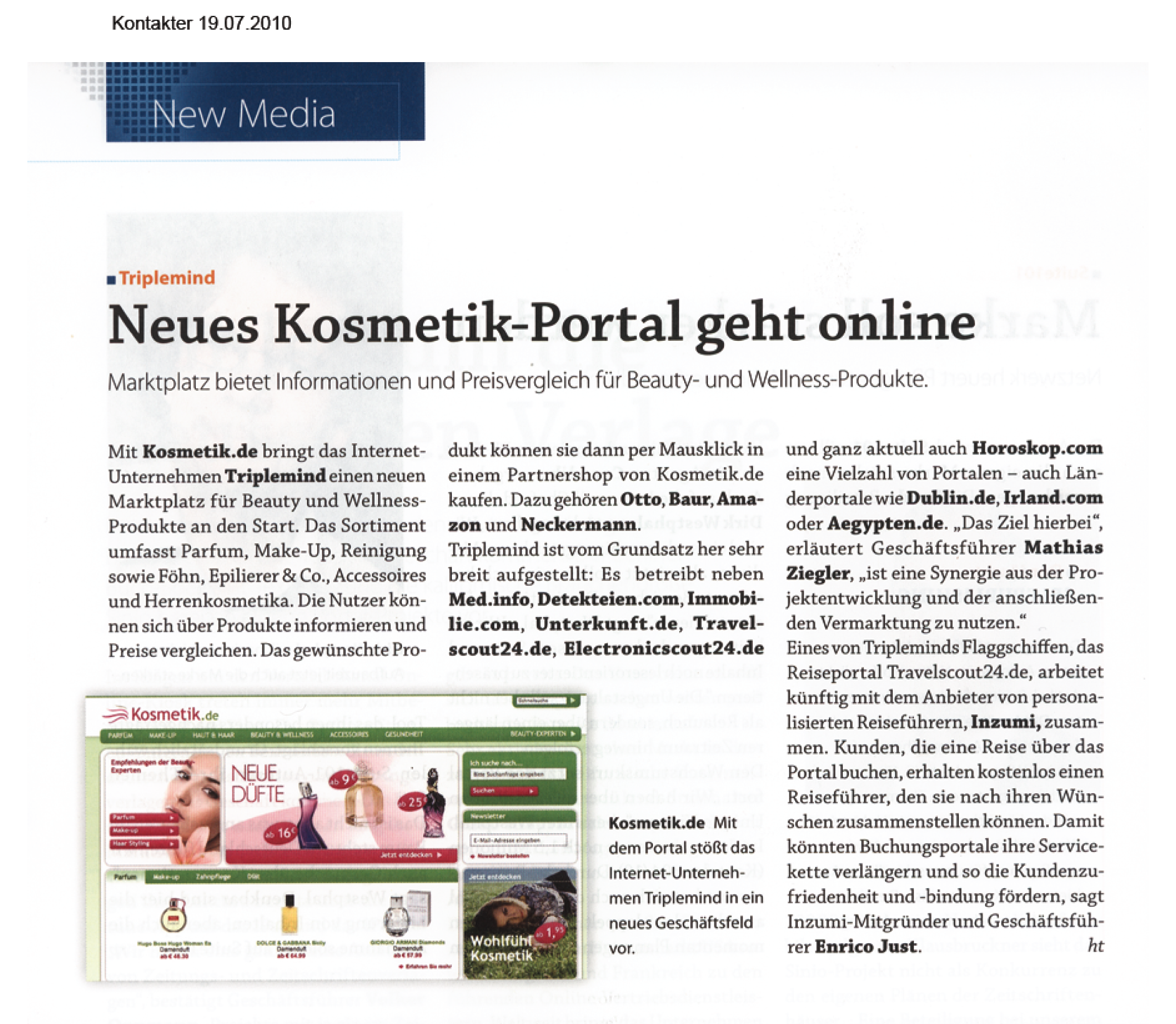 Kosmetik.de im Kontakter Kosmetik.de Pressespiegel Kosmetik.de im Kontakter
